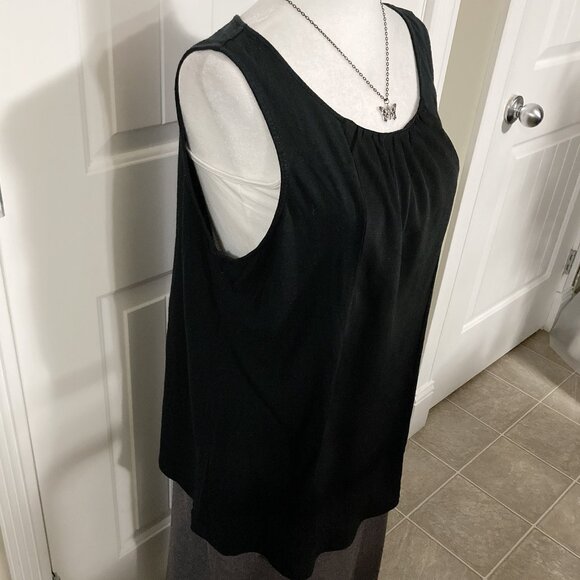 MERONA Plus-size black gathered scope neck tank top ~ LARGE XL 1X rayon shirt - Picture 5 of 14